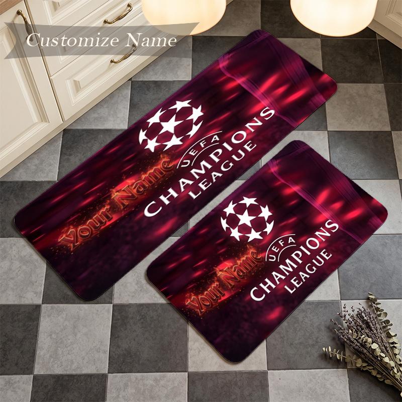 Uefa Champions (5) Custom Name Flannel Mat Anti-Slip Kitchen Floor Rug for Home Kitchen Decor Gift