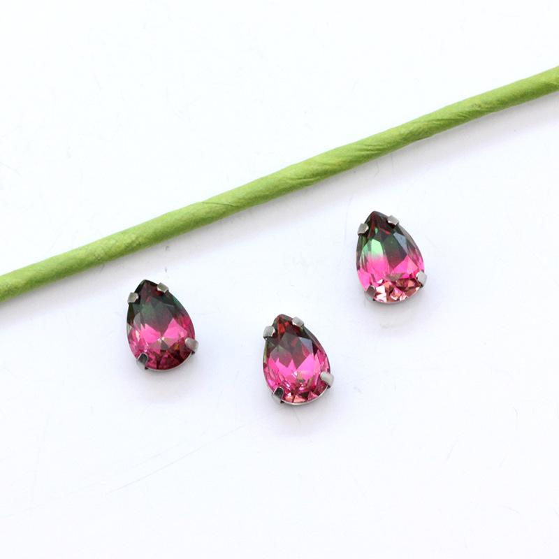 Серебряный коготь Капля Турмалин Бриллиант Градиентный драгоценный камень для DIY ювелирных изделий, обуви, сумок - 10x14 мм Кристальный камень.