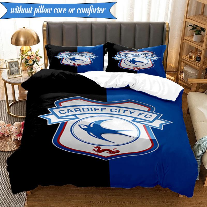 3PCS Cardiff Fc Crest Printed Soft Bedding Set,Including 1pc Duvet Cover And 2pcs Pillowcases Perfect for Bedroom, Dormitory, Fan gift