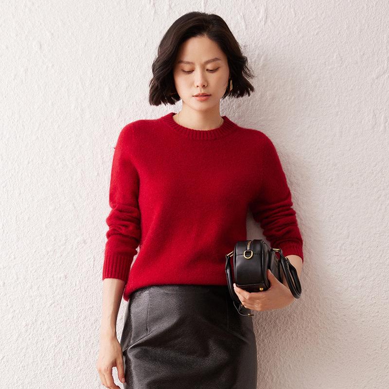 Lekasha Women's Thickened Round Neck Saddle Shoulder Cashmere Sweater for Autumn and Winter
