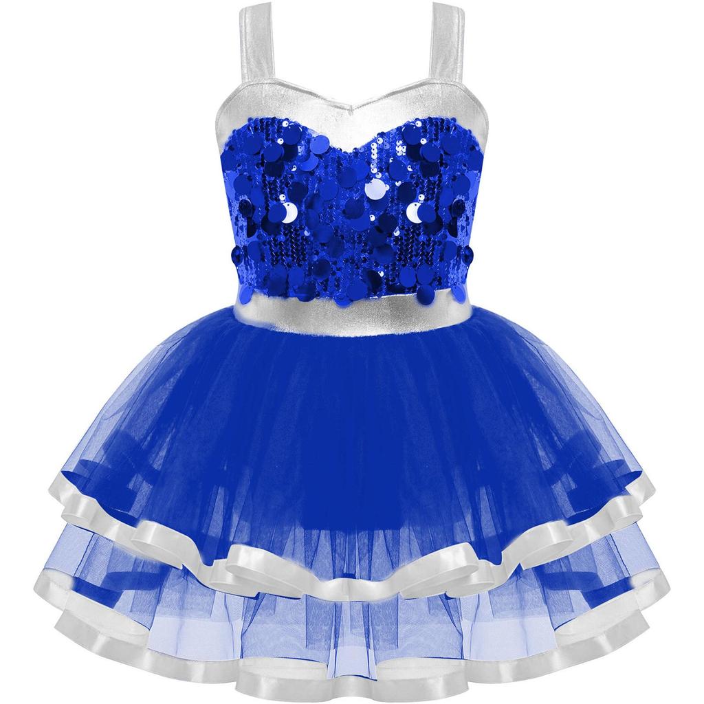 Платье-пачка для танцев для девочек, без рукавов, цветной блок, сверкающие пайетки, костюм для сцены, для выступления