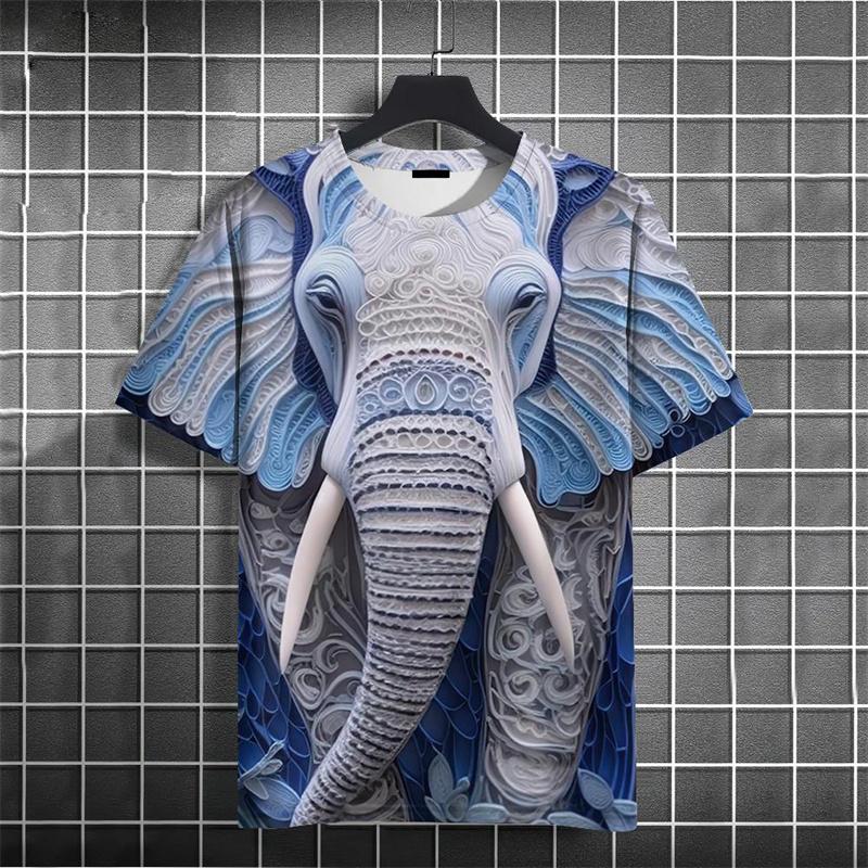 Летний дышащий топ с круглым вырезом и коротким рукавом, 3D-печать с рисунком животного, Арт, Африканский слон, Мужская футболка