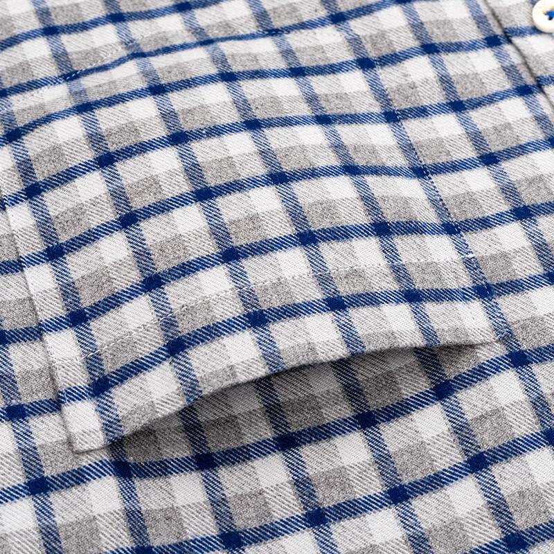 FIRS Pure Cotton Brushed Plaid Long Sleeve Shirt for Men Middle-aged and Elderly Business Casual Blue Brown Check 40