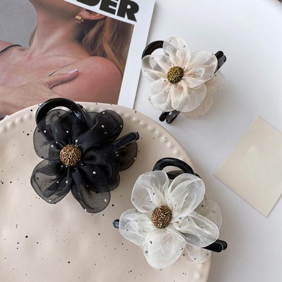 Женская заколка для волос, безопасная для кожи головы, марлевая заколка для волос с цветочным узором, долговечная, полузакрытая, конский хвост, зажим-акула, зажим для женщин, шиньон