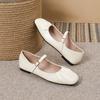 Comfortable Square Head Soft Sole Beanie Shoes French Mary Jane Women'S Shoes Simple Pleated Girl Wear Retro Flat Shoes