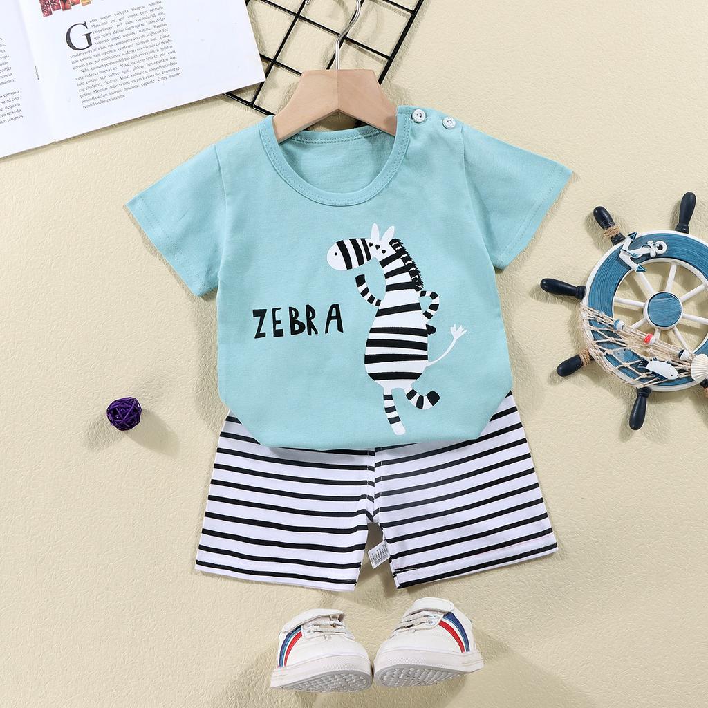 2023 Summer Cotton Children's Short Sleeve T-shirt Set Baby Short Sleeve Shorts Two-piece Set