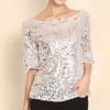 Women Sequin Top Sparkling T-shirt Stylish Comfortable Mid Sleeve Blouse Streetwear for Stage Performances Daily Wear