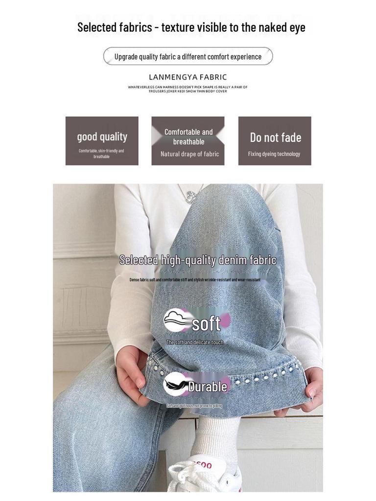 Spring 2025 Girls' Stylish Wide Leg Jeans - Korean Fashion, Straight Leg Fit for Kids