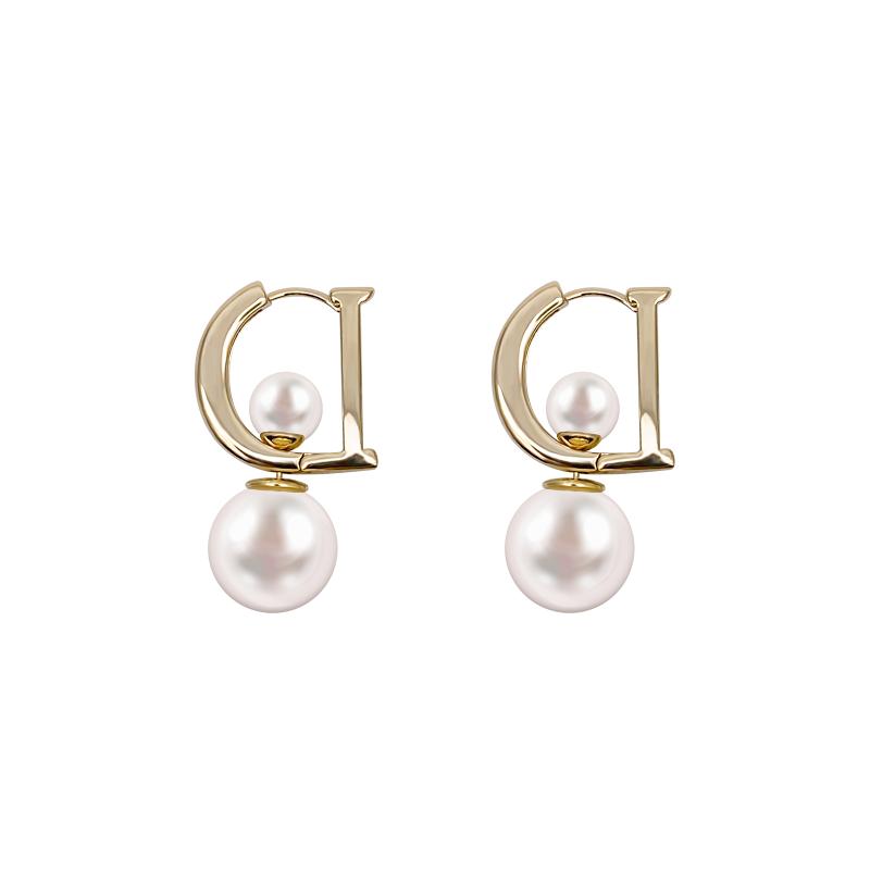 14-каратное позолоченное письмо D с жемчугом, корейские новые модные ювелирные серьги, элегантные женские повседневные универсальные аксессуары