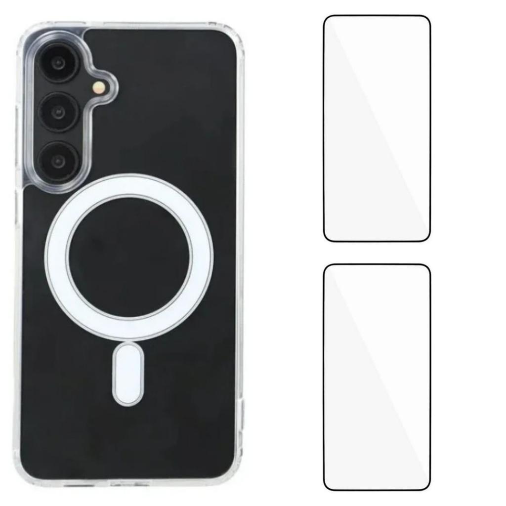 For Samsung Galaxy A35 5G Clear Case WANLONFENG LM1 Series Compatible with MagSafe with 2Pcs Screen Films (Big Lens Hole)