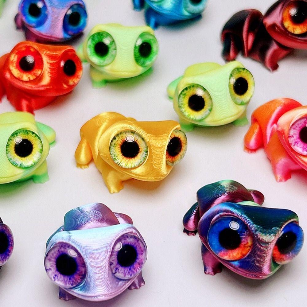 3D Printed Cute Frog Model, Big-Eyed Frog Ornament With Movable Joints And Realistic Eyes, Home Decoration Mini Frog Toy Gift