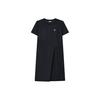 Fla Crystal Logo Round Neck Casual Solid Color Knit Short Sleeve A-Line Dress Women Dresses Legendary-Blue F11W227306F-NV