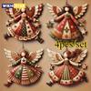 4pcs Handmade Vintage Wooden Angel Christmas Ornaments- Multi-Color Festive Decor for Tree, Home & Offic