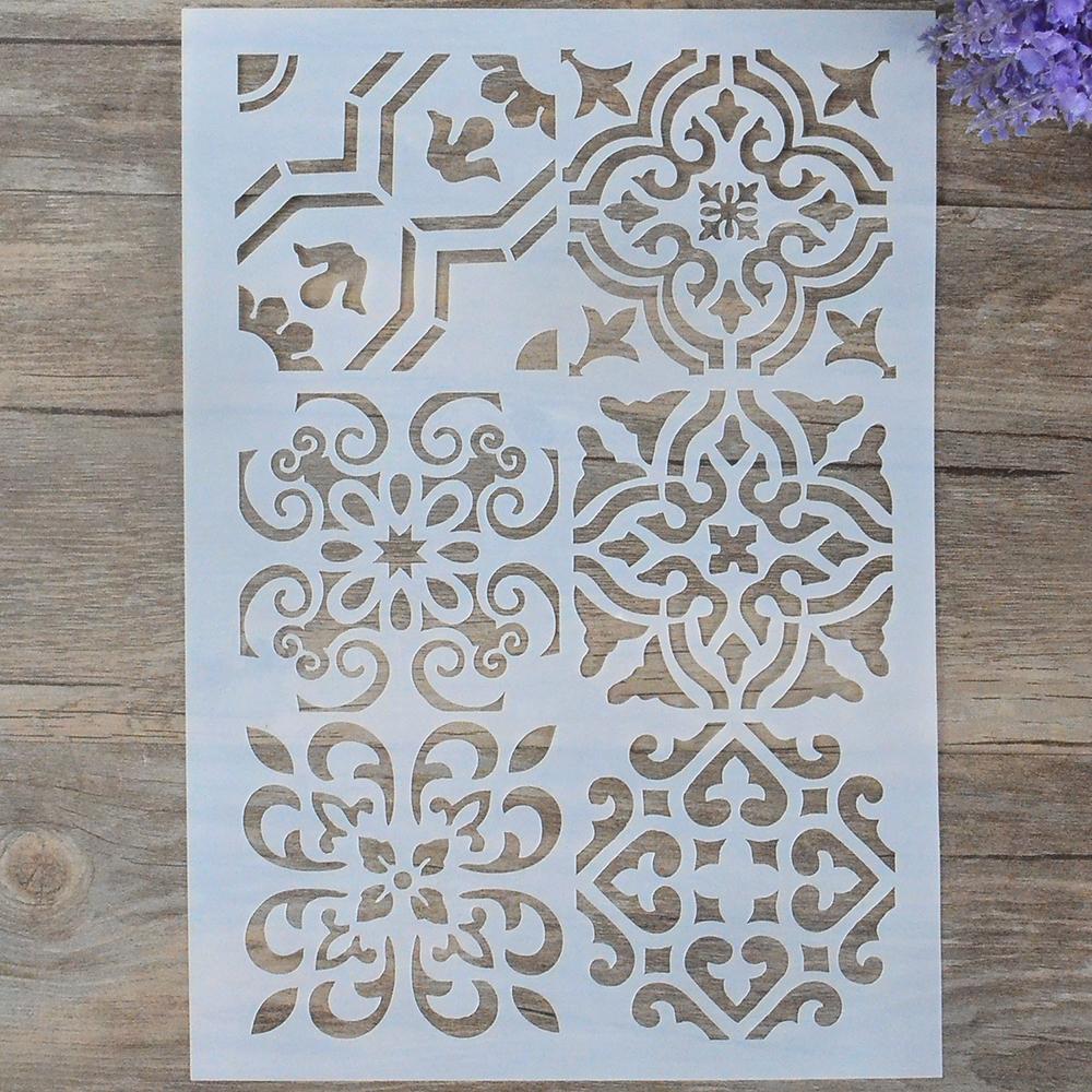 A4 Size Decorative Tile Stencil Template Painting Stencils for DIY Crafts Scrabooking Painting On Wood,Canvas,Floor,Wall and Tile