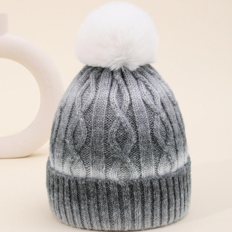 Winter hat children winter new velvet outdoor thermal hat tie-dye gradual change color wool hat
