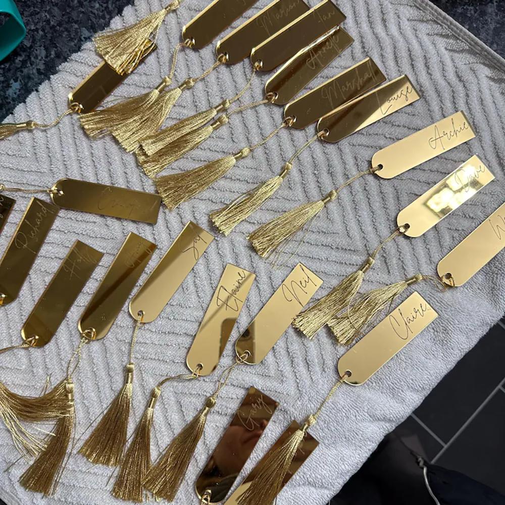 Custom Acrylic Name Place Cards Mirrored Place Card Wedding Bachelorette Party Gold Mirror Place Mats Engraved Tag Bridal Shower