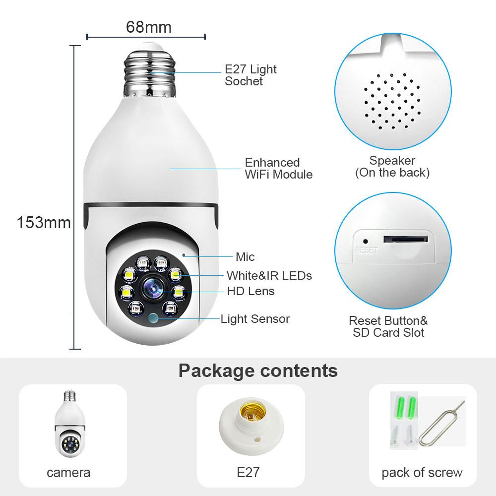 5MP E27 Bulb WiFi Indoor Video Surveillance Home Security Lamp IP Camera Infrared Night Vision Wireless Network Webcam