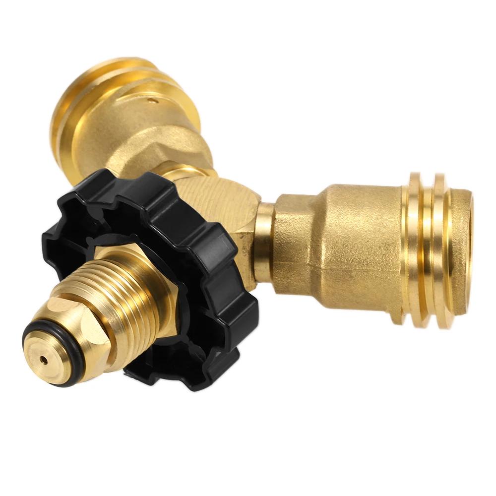 Outdoor Camping Hiking Stove Adaptor Propane Tank Y-Splitter Adapter Two Furnace Connector Way LPG Adapter Tee Connector