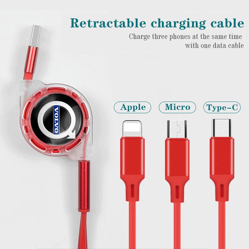 3 In 1 Charge Cable Cord Multi Port Charging Wire Line For Volvo V60 XC90 V40 XC60 V50 S60 C30 V70 S90 XC40 S80 T6 V90 EX30 EX90 OV4