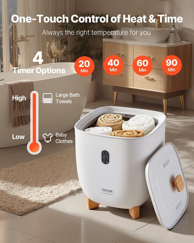 25L Towel Warmer Bucket with LED Screen Bottom Heating Columns Timer White