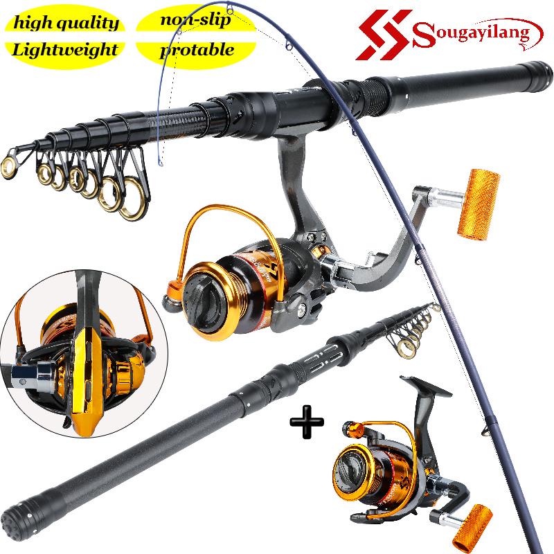SOUGAYILANG Carbon Fiber Rod Telescopic Fishing Rod M Power Spinning Reel Fishing Tackle Fishing Set
