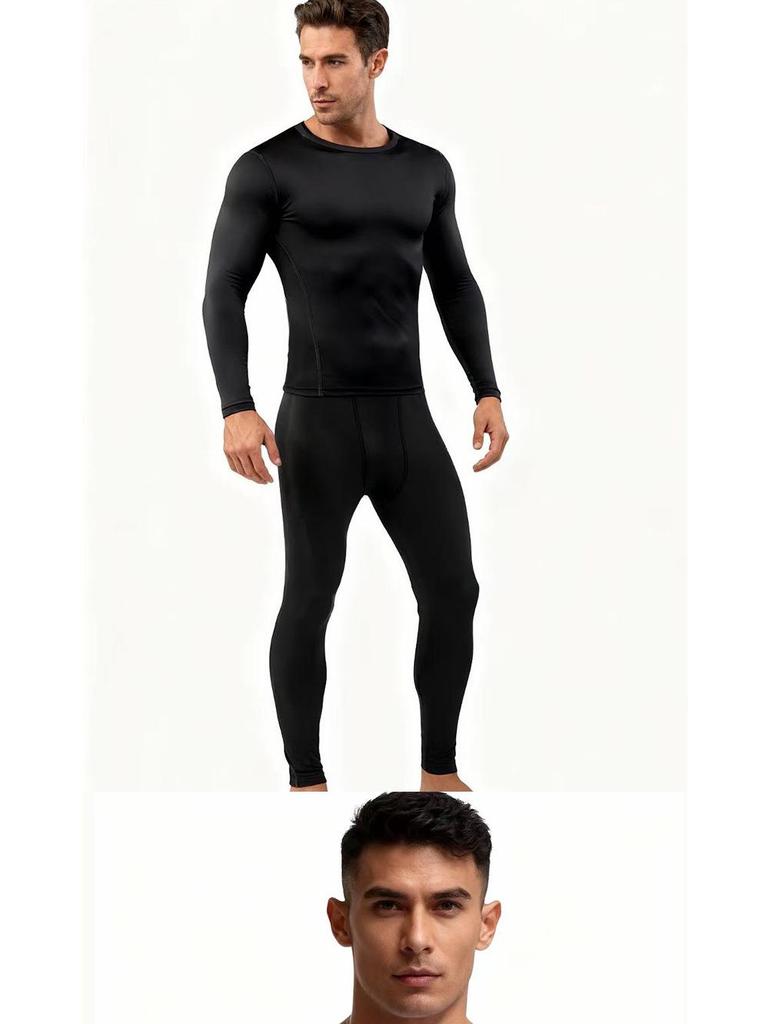 Мужской зимний комплект для фитнеса: Быстросохнущий комплект с бархатной подкладкой: Лонгслив и Штаны для Бега и Тренировок