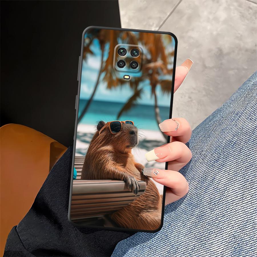 Case for Xiaomi Redmi Note 10S 13 14 Pro Plus 11s 9S 9 10 11 12 Pro 12s 7 8 Black Soft Phone Cover Cute Capybara