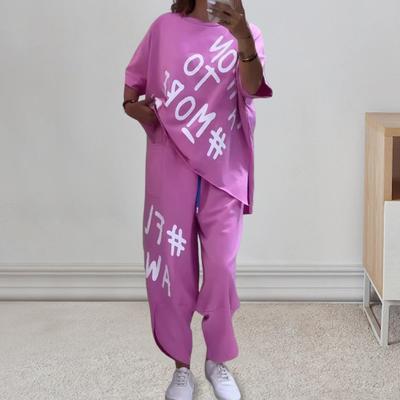 Футболка с короткими рукавами и круглым вырезом, завязки на талии, карманы, шаровары, комплект, повседневный спортивный костюм с буквенным принтом