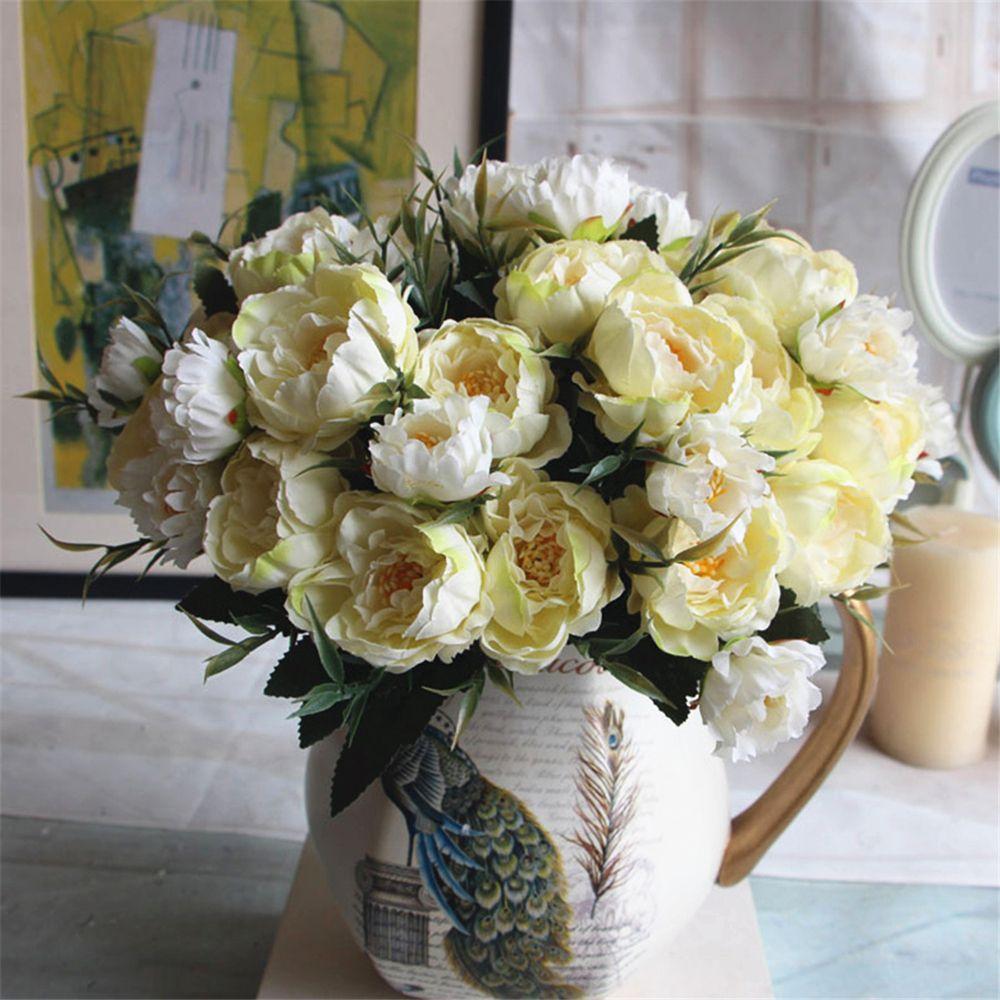 8 Head DIY Decor Vintage Wedding Artificial Flowers Silk Peony Rose Bouquet Party Decoration