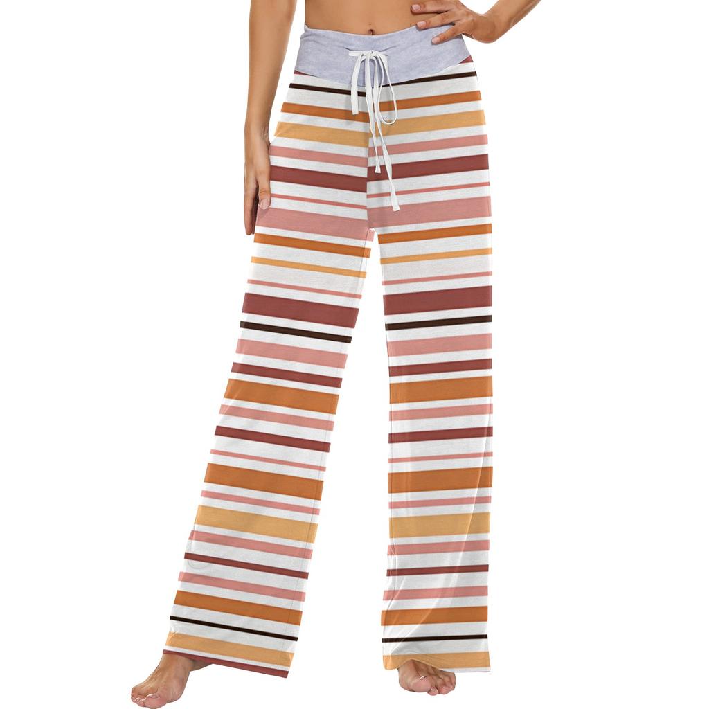 Женские модные повседневные удобные пижамные штаны с принтом в полоску, широкие брюки на шнурке