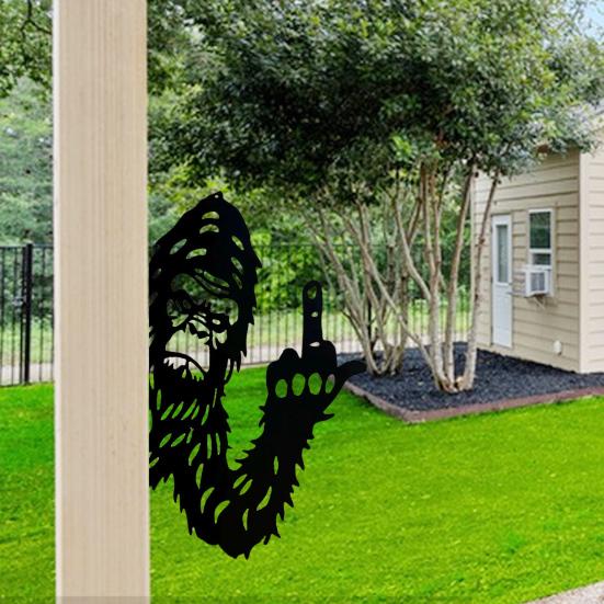 Подглядывающий снежный человек металлический знак силуэт животного средний палец знак Peaking-a-Boo снежный человек знак для сада забор дерево фермерский двор украшение