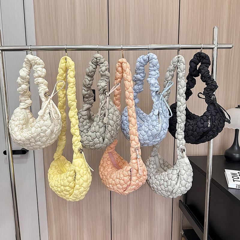 Korean Nylon Pleated Cloud Bags Large Capacity Drawstring Shoulder Crossbody Bags Solid Lightweight Shoulder Bag