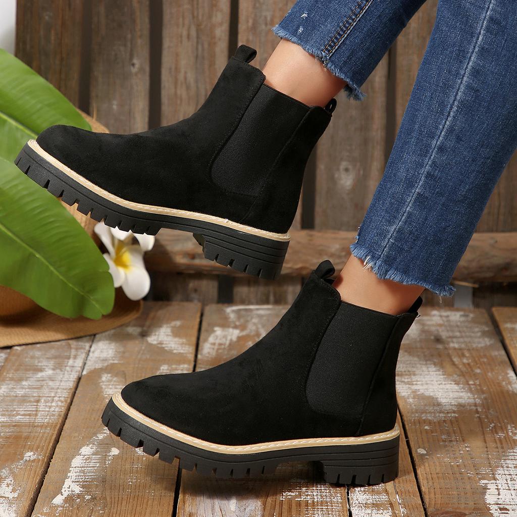2025 Autumn and Winter New Foreign Trade Women's Martin Boots Large Size Round Head Thick Sole Thick Heel Suede Medium Boots