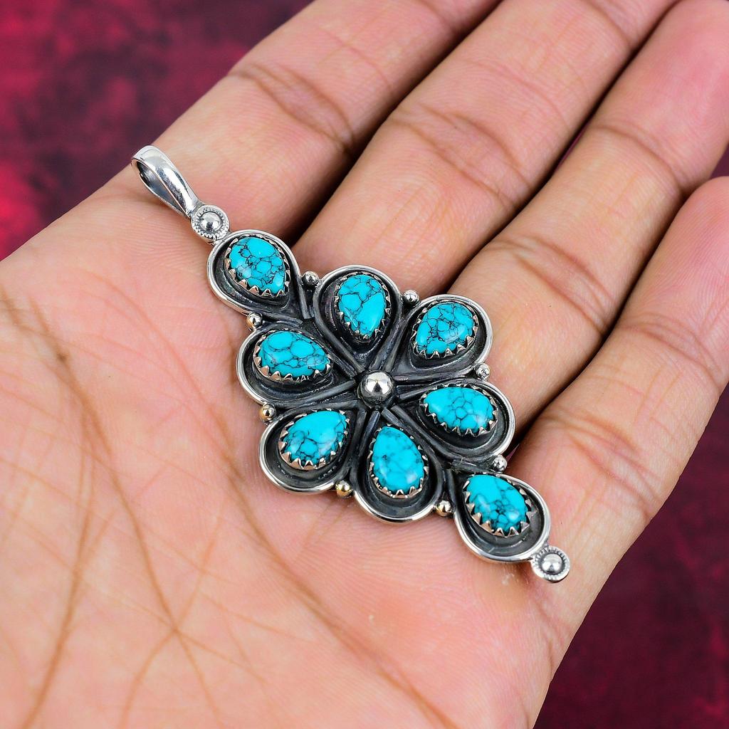 Кулон Santa Rosa Turquoise из цельного серебра 925 пробы, ювелирные изделия с подвеской из драгоценных камней ручной работы, подарки для жены, абсолютно новый кулон