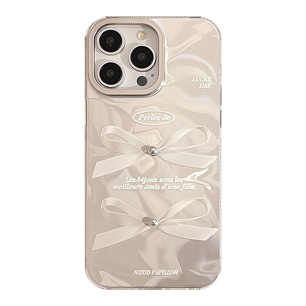 Temperament White Bow IPhone 15 Apple 16 Phone Case 14promax Three Dimensional 13 Gentle and Suitable for 12 Korean