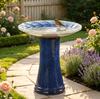 Handmade ceramic birdbath (diameter 43 cm, height 45 cm), royal blue-white gradient glaze, weatherproof & frost-resistant, for garden
