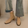 Женские короткие ботильоны на высоком каблуке, новая коллекция весна-осень 2025, одинарные ботинки на толстом каблуке, французские маленькие ботильоны до щиколотки, задняя молния, квадратный носок, эластичные тонкие ботинки