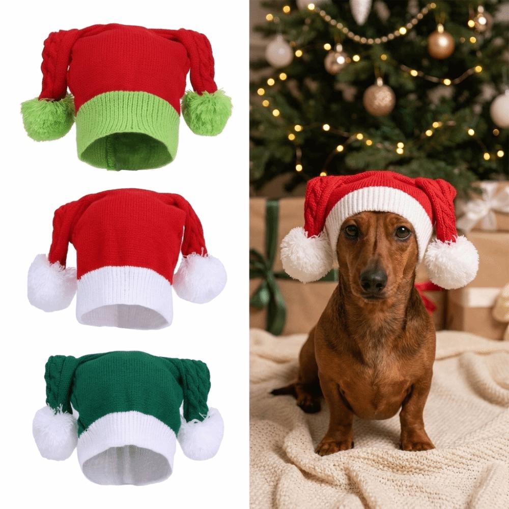 Knitted Fabric Christmas Beanie Hat Stretchy Fit Holiday Knit Cap Winter Santa Hat Christmas Party