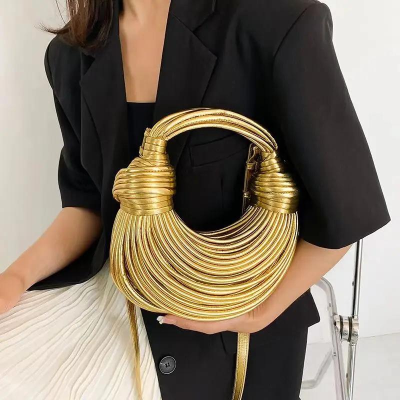 Handbags for Women New In Gold Luxury Designer Brand Handwoven Noodle Bags Rope Knotted Pulled Hobo Silver Evening Clutch