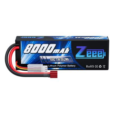 Zeee 2S LiPo 8000mAh 7.4V 100C Аккумулятор высокой емкости для радиоуправляемых автомобилей масштаба 1/18 и 1/10, радиоуправляемых изделий, дронов и т.д.. (Разъем T-Plug в комплекте)