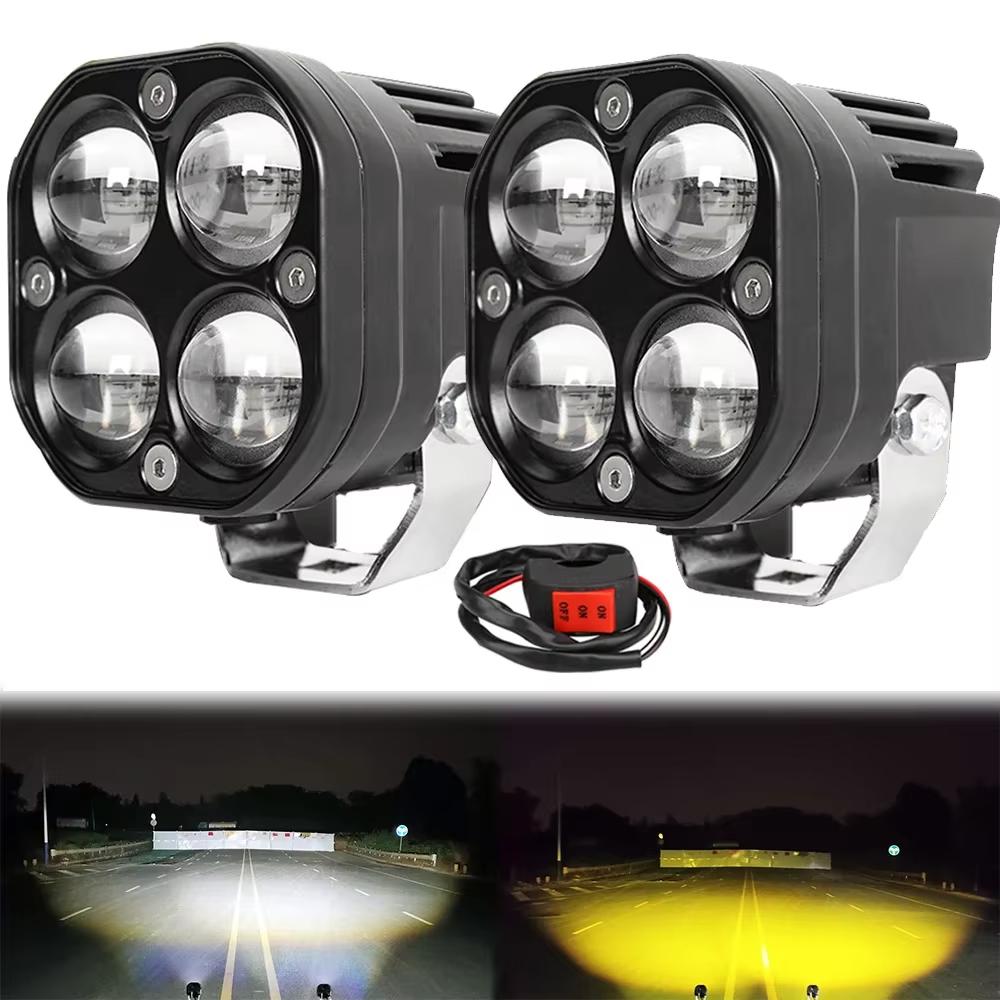Двухцветные 3-дюймовые мотоциклетные прожекторы 200 Вт LED 30000 лм 12 В 24 В Рабочий свет для грузовика Противотуманная фара Фара для мотоцикла Грузовика Автомобиля