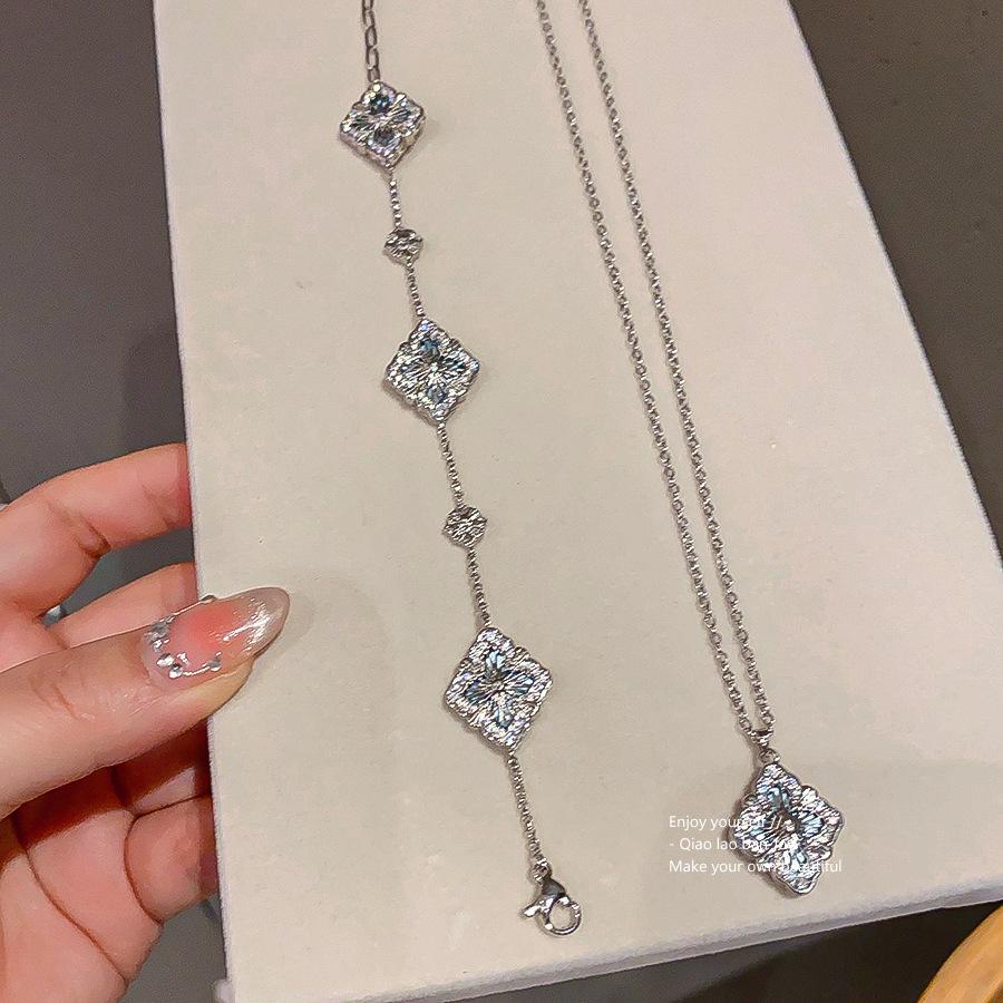 Корейская версия циркониевое ожерелье в форме бриллианта с перламутром изысканный универсальный браслет блестящий нишевый высококлассный кулон