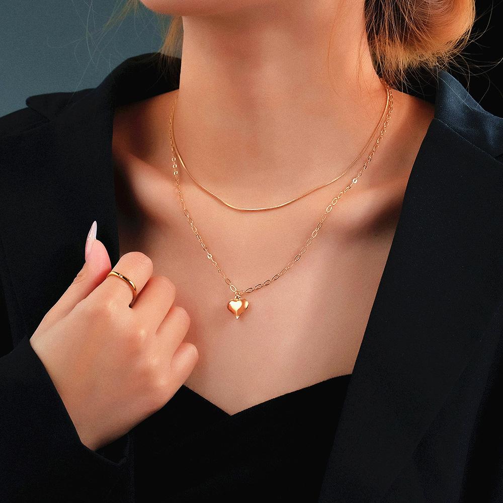 Simple peach heart necklace retro double-layer necklace accessories spot