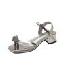 Versatile Niche French Silver Pearl Sandals 2025 New Summer Fairy Style with Skirt Thick Heel Beach Sandals