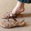 Sheepskin Version~ Summer Soft Leather Soft Sole Breathable Flat Shoes New Versatile Casual Round Head Leakage Toe Sandals Women's Shoes