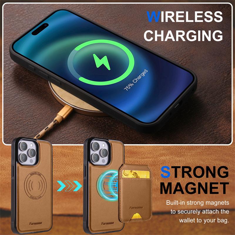 Роскошный кожаный кошелек-чехол для телефона для iPhone 16 15 Pro 14 13 12Pro 11 XS Pro Max XR Совместимый Магнитный MagSafe Беспроводная зарядка