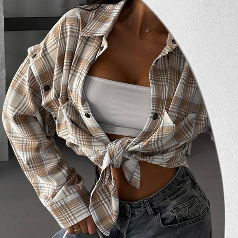 Новая модная клетчатая рубашка для женщин, осенняя блузка с длинными рукавами, женская блузка со съемными рукавами, классическая повседневная рубашка в стиле стритвеар.