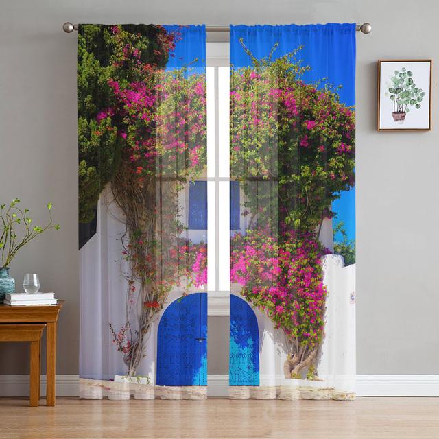Arch Flowers Sea Printed Curtains Drape Sheer Tulle Home Decoration Living Room Bedroom Cortinas Chiffon Window Curtains