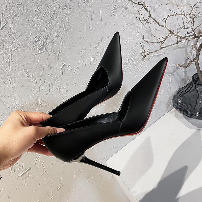 1 High Heels Pointed Temperament Celebrity Sexy Splicing Single Shoes Shallow Mouth Stiletto Single Shoes Women