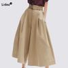 Commute Fashion Women's Solid Color High Waist Capri Pants New Casual Simplicity Belt Spliced Wide Leg Pants Female Clothing